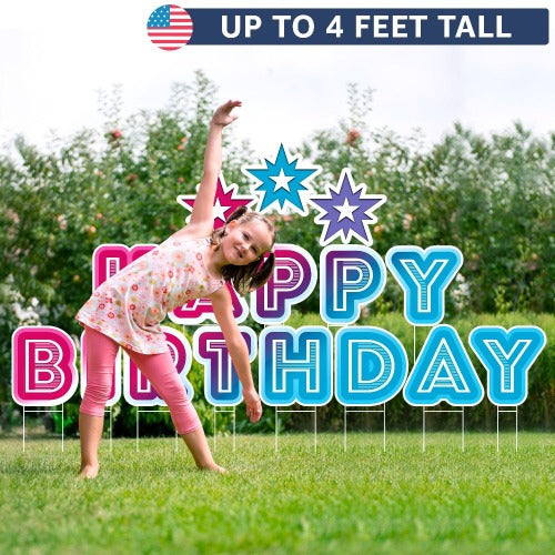 Happy Birthday Yard Signs with H Steel Stakes | 3-in-1 Multi-Level Stacking for Customized Styling